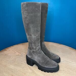 Stuart Weitzman SOHO Knee High Lug Sole Boots Sport Suede Charcoal Women’s 5.5B
